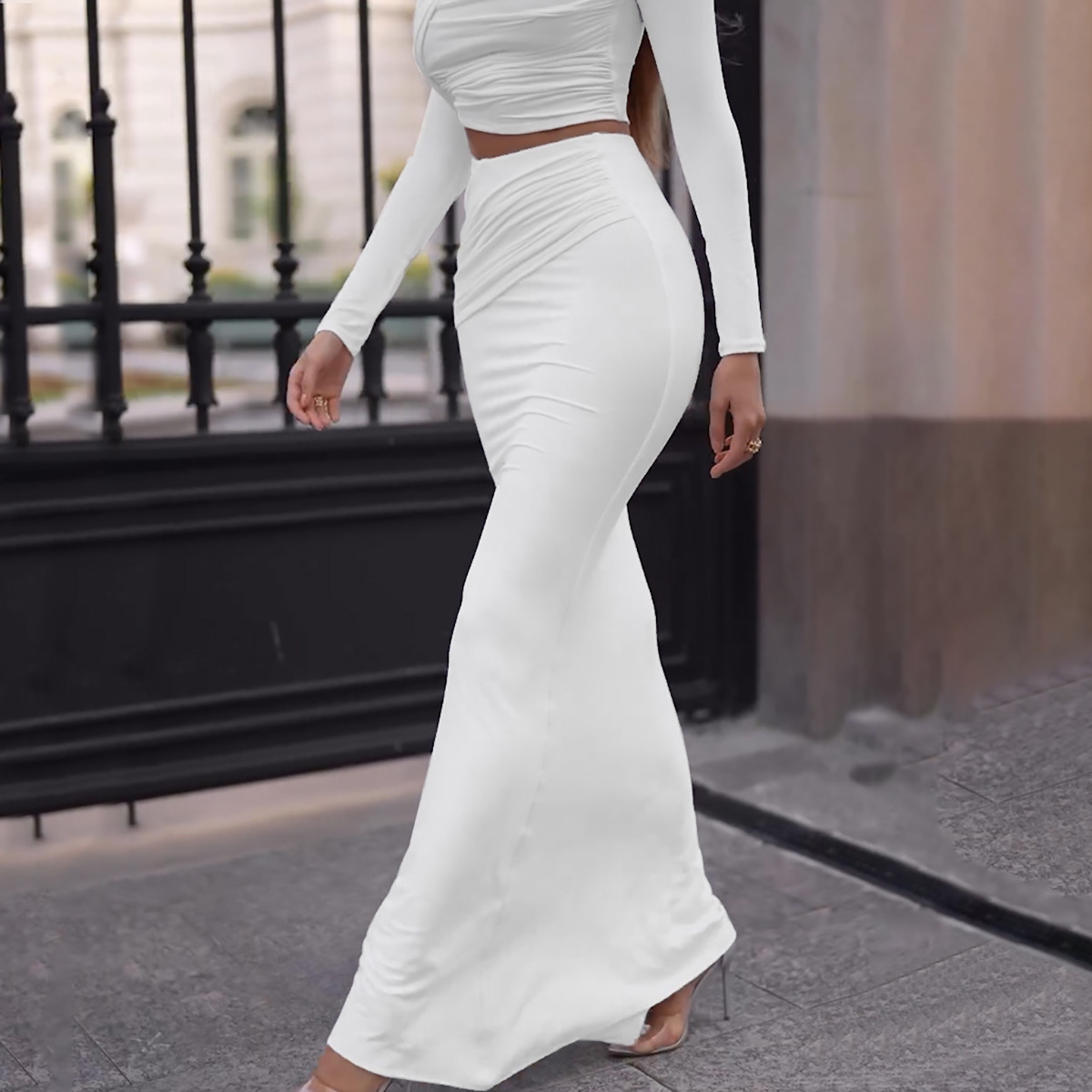 European American Style Women's Clothing 2024 Autumn And Winter New Foreign Trade Round-neck Long-sleeve Crop Top_ecoleips.com