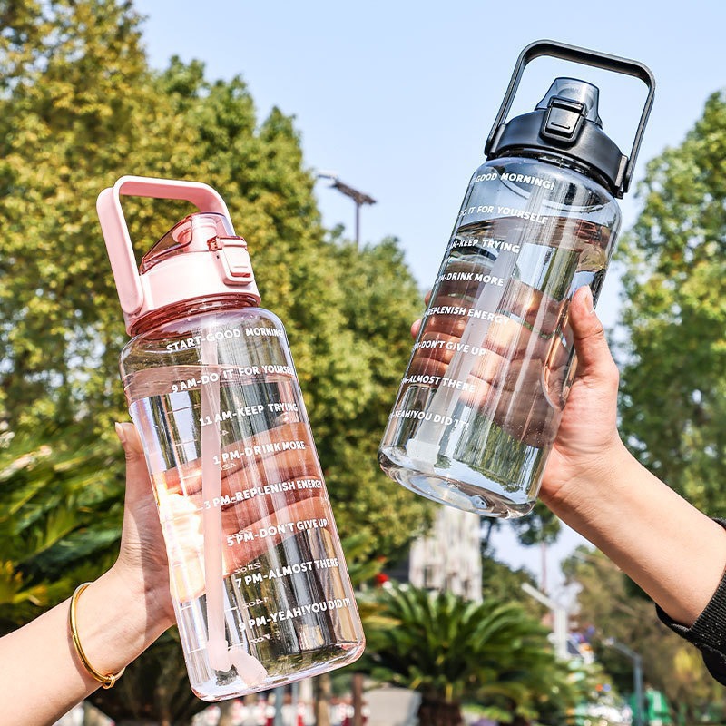 Cross-Border Space Cup 2000ml Water Cup Summer Fitness Straw Cup with Scale Outdoor Water Bottle Portable Plastic