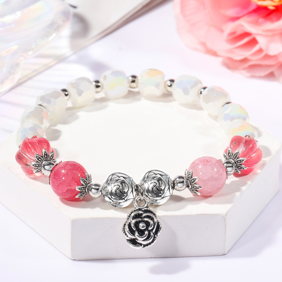 mode rose perlen rosa pfirsichblte perlen armband weiblichpicture1