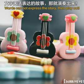 可爱多色花朵吉他 diy手工奶油胶手机壳钥匙扣发夹 树脂饰品配件