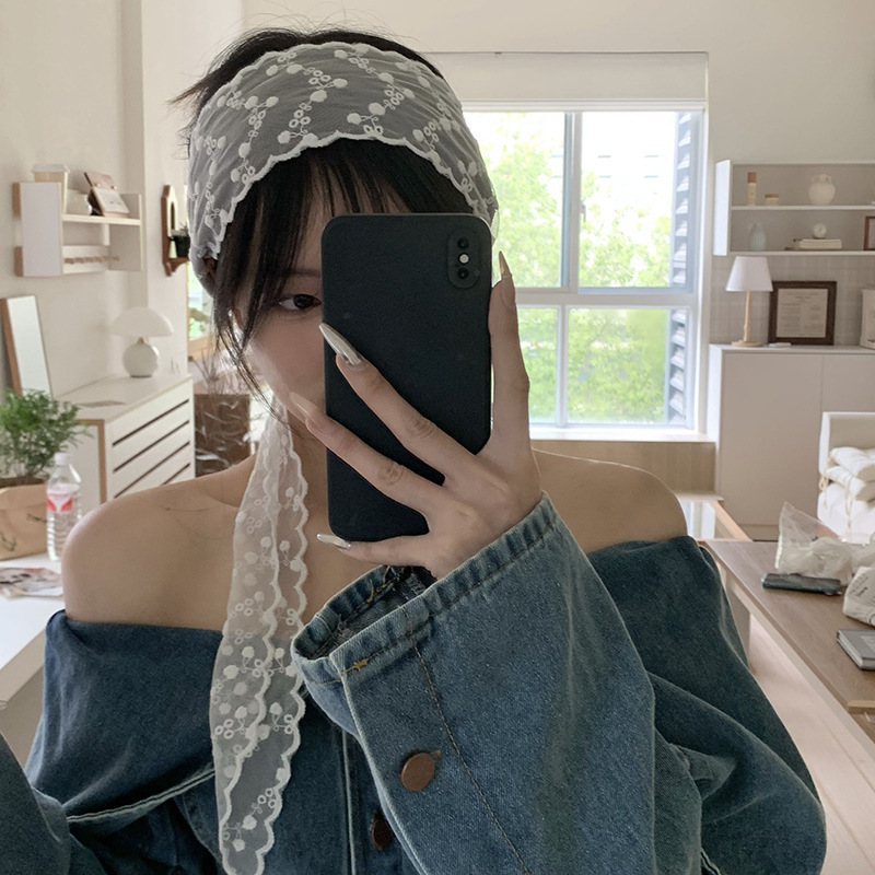 Pañuelo de seda Tiras largas Pañuelo de seda de encaje de primavera y verano de alta calidad, accesorios para el cabello, tocado, protector para el cuello, pañuelo para el cuello, pañuelo para el cabello, cinturón decorativo