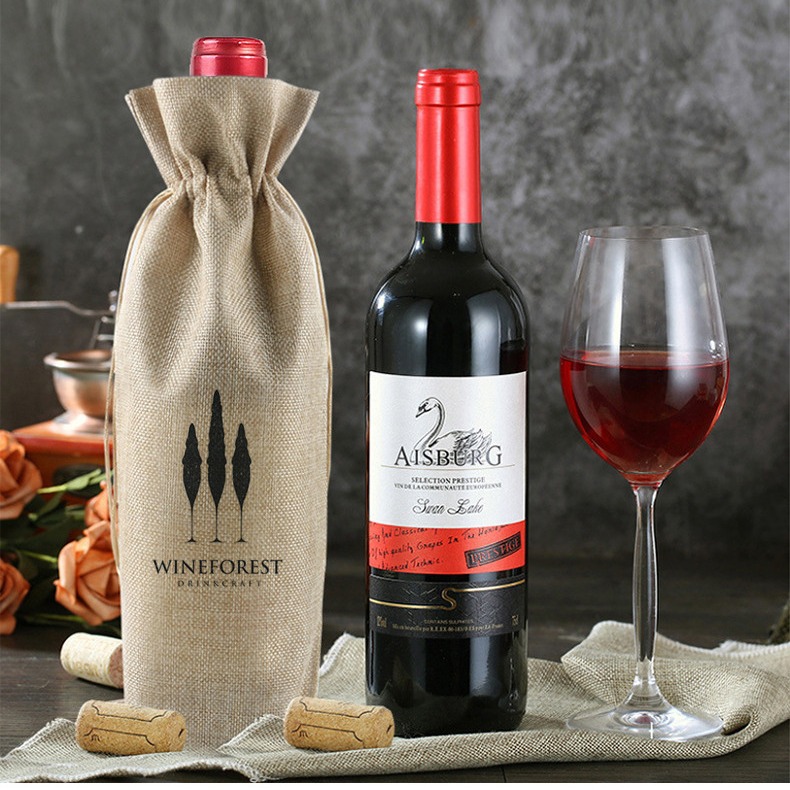 2024 Navidad lino bolsa de vino cubierta cuerda de tracción lino bolsa de botella de vino bolsa de lino bolsa de vino