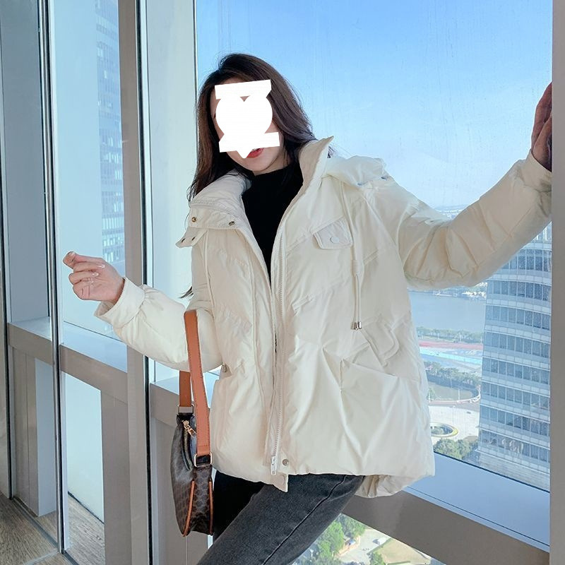 连帽羽绒服女2025年冬季新款短款小个子面包服白鸭绒加厚宽松外套
