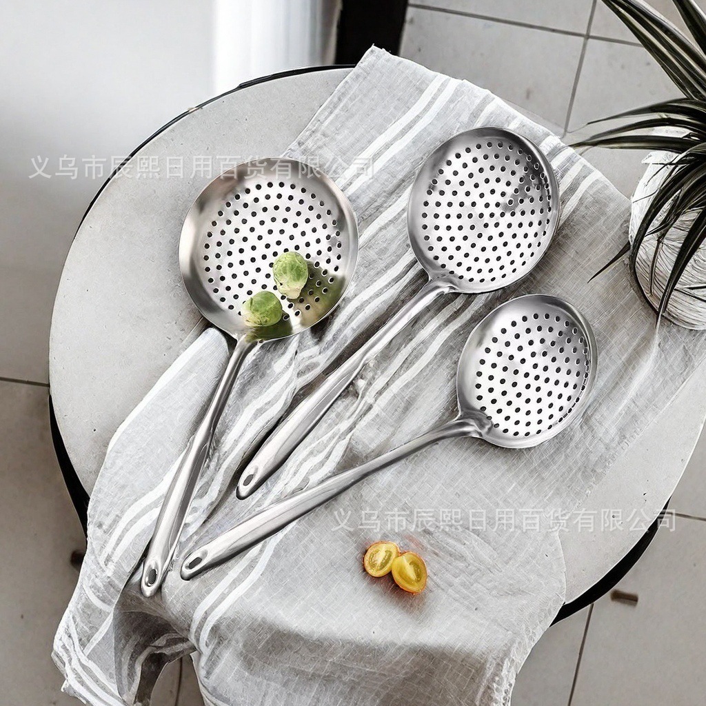 Thickened Stainless Steel Large Colander Kitchen Cooking Filter Sieve Multi-Specification Drain Oil Grids Long Handle Hot Pot Restaurant Colander