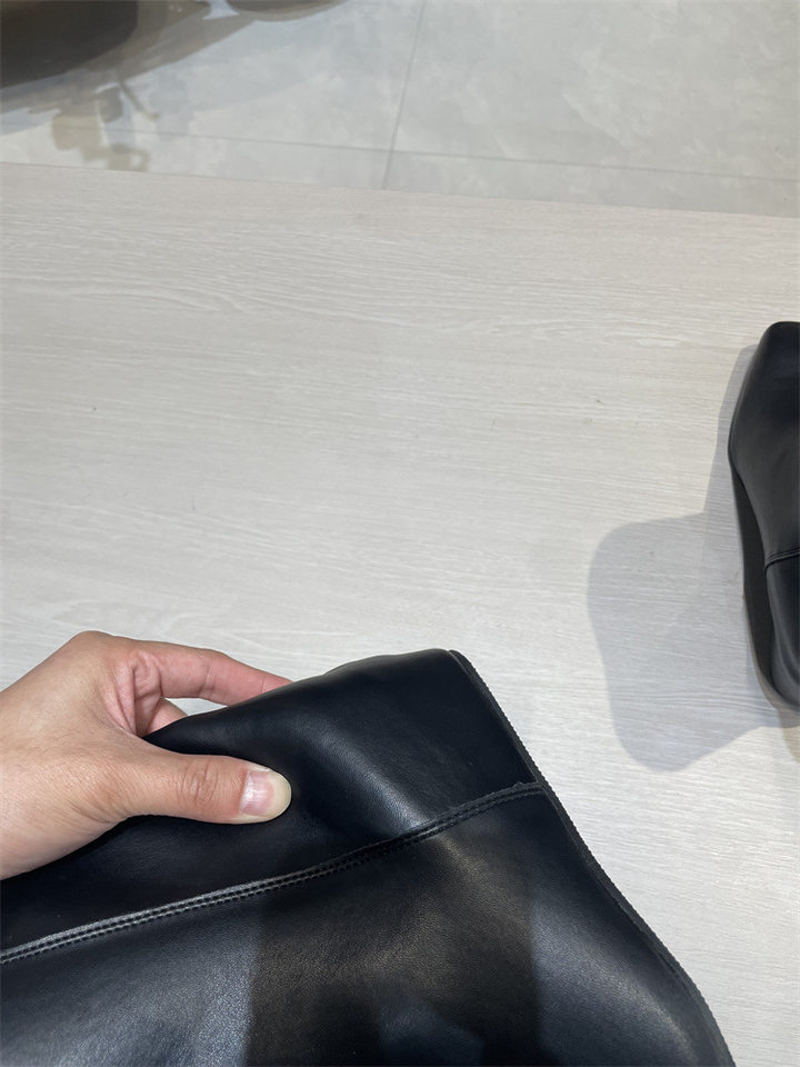 Bốt nữ cổ trung da bò thật mũi vuông ống rộng tôn dáng, gót xuồng 3–5 cm — Đen (lót lông), Đen (lót đơn) chi tiết 28