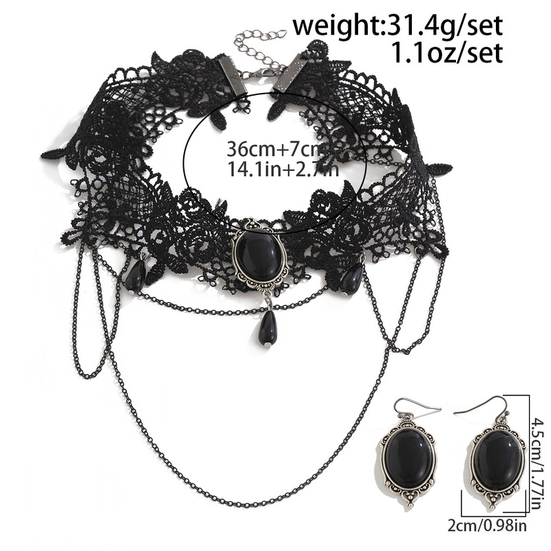 欧米国境を越えたゴシック風暗黒宝石水滴流蘇ネックレス女甘い黒レース首輪choker|undefined