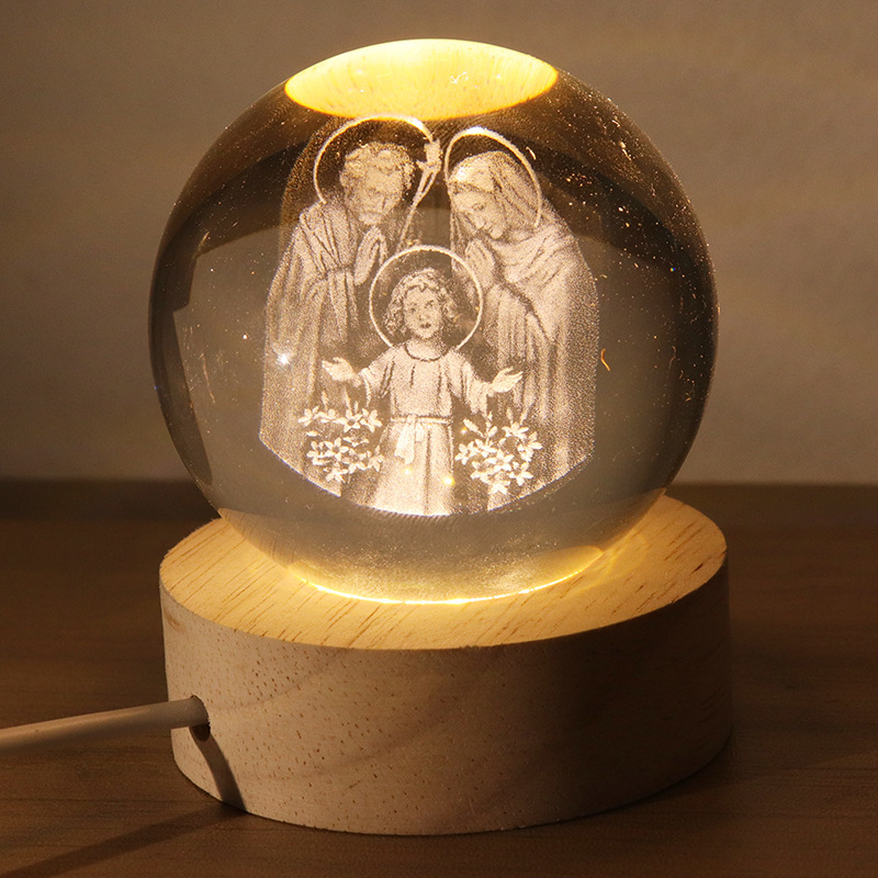 Cross-border foreign trade wholesale cartoon crystal ball luminous 3D carved night light desktop ornaments creative gifts cross crisp