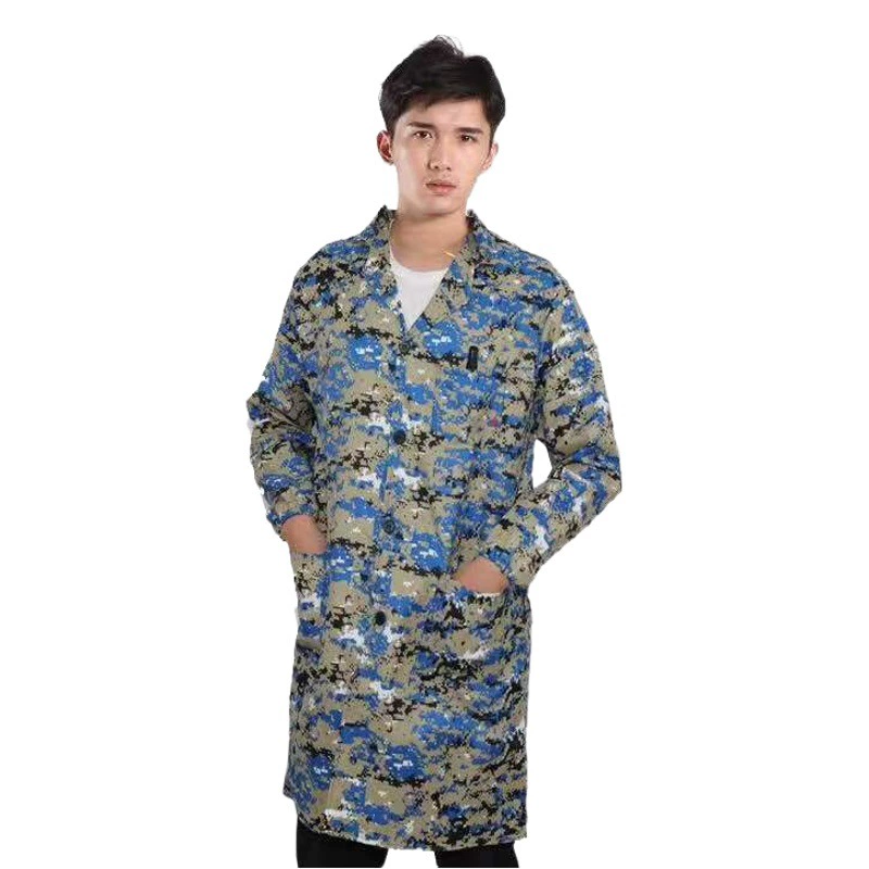 Синее пальто Охрана труда рабочая одежда напечатанный логотип грязеотталкивающий кухонный комбинезон рабочая одежда фабричная одежда взрослый камуфляж длинное пальто