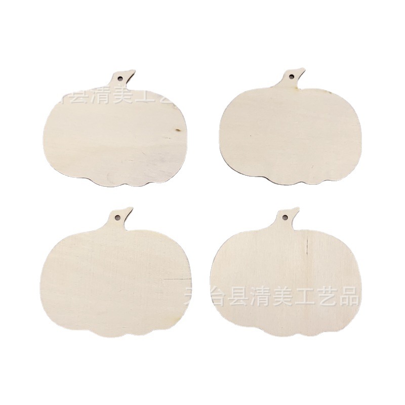8.9*7.7cm Halloween calabaza forma decoración pieza de madera madera calabaza adorno de fiesta 4 piezas/bolsa con cuerda de cáñamo