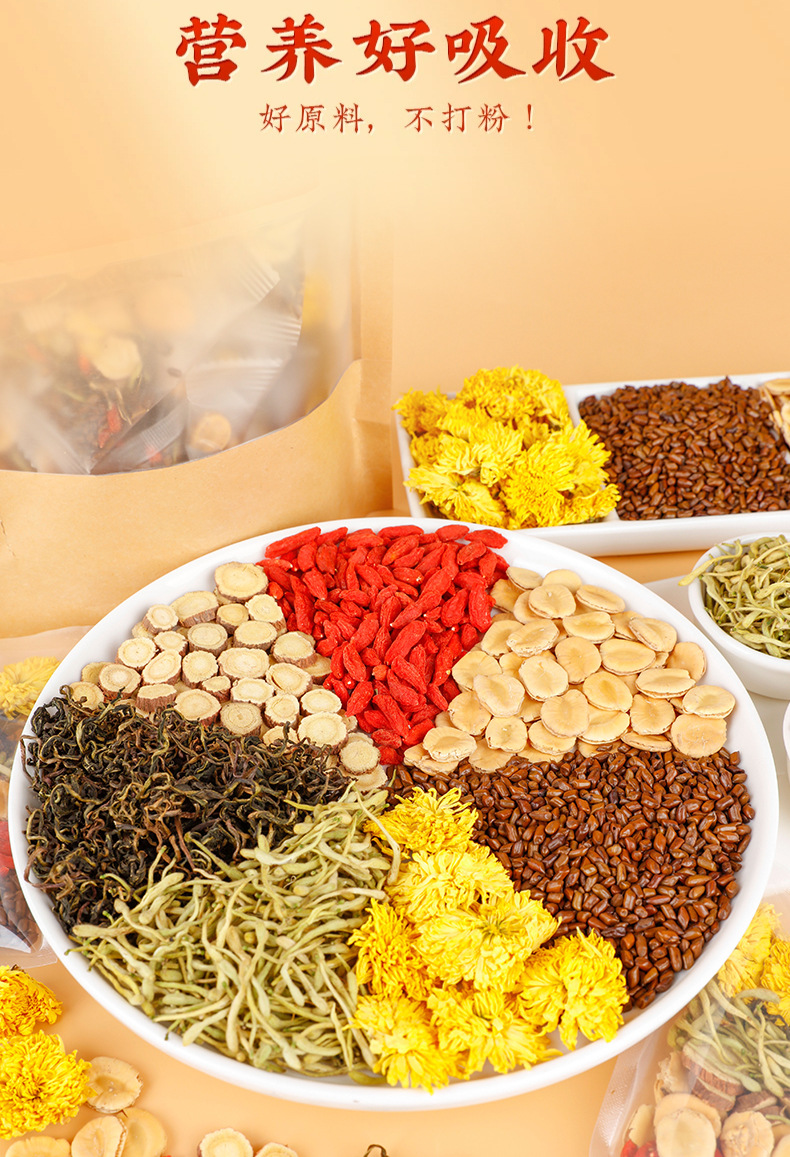 Chrysanthemum Goji Cassia Herbal Tea Bags Ju Hua Gou Qi Jue Ming Zi 50 Tea Bags 150g Daily Wellness Brew in use