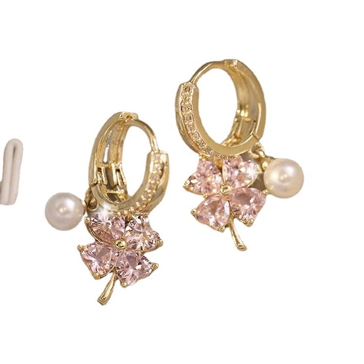 Fuchsia zirconium, universal earrings from pearl, bright catchy style, high-quality style, light luxury style, 2023 collection
