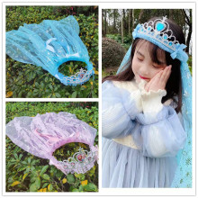 儿童皇冠头纱冰雪奇缘艾莎花环头饰发箍公主披纱 小女孩婚纱发饰