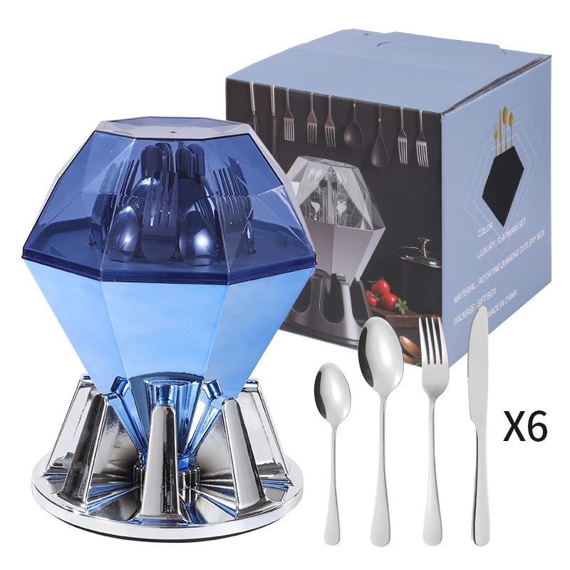 Conjunto de cubiertos de acero inoxidable transfronterizo de 24 piezas cuchillo de filete cuchara de cubiertos occidentales caja de regalo estado de ánimo cuchillo de huevo exportación