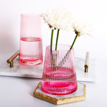 定制简约竖棱玻璃花瓶创意家居客厅干花鲜花水养插花餐桌装饰摆件