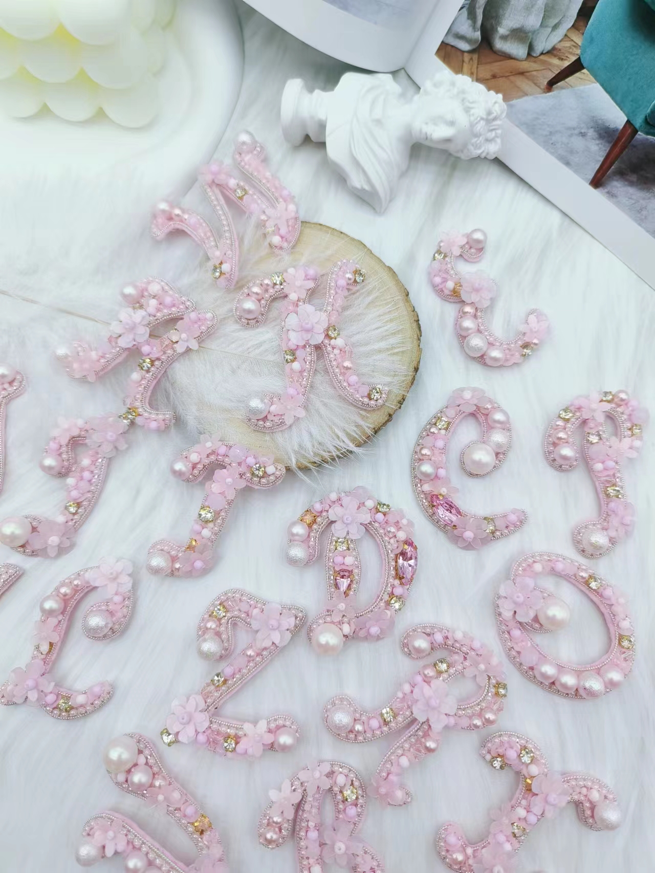 印度丝轻奢字母套装法式珠绣布贴补丁洞服装辅料衣服鞋包装饰