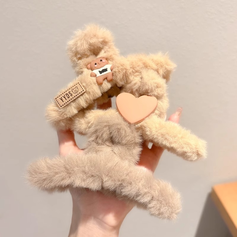 Clip de pelo coreano de peluche de invierno de cabeza de mujer gran clip de tiburón de caño y invierno clip de cabello de café clip de cabeza