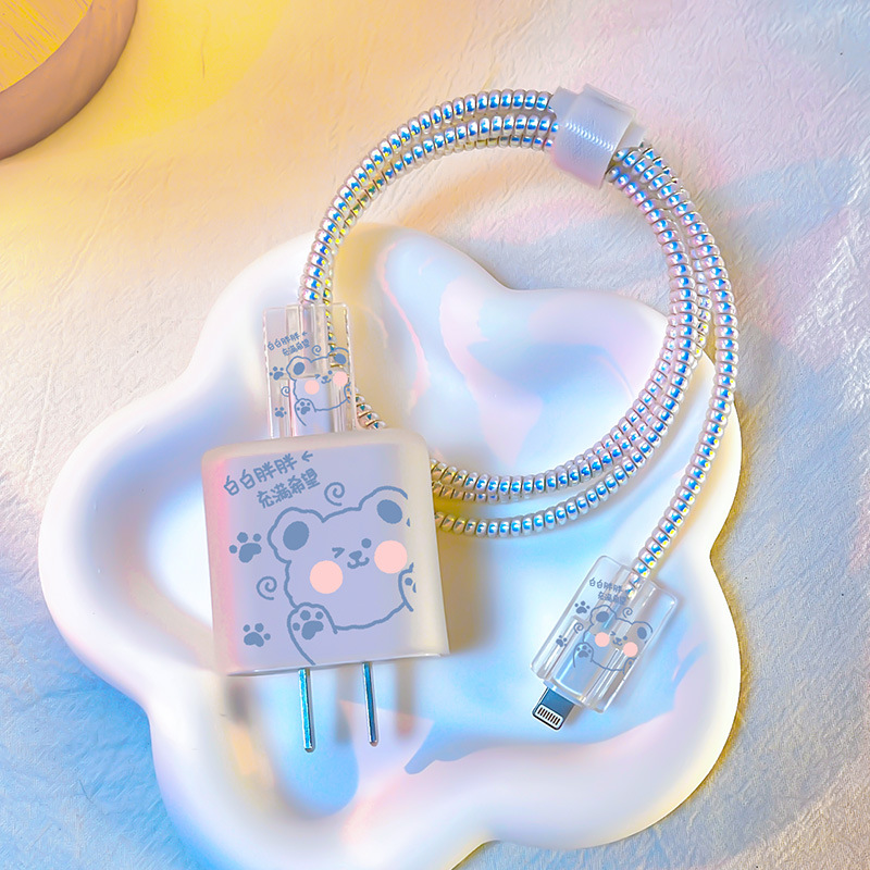 Tipo helado adecuado para Apple 20W cubierta protectora del cargador 18W cubierta de carga rápida cargador suave línea de clip morder dispositivo creativo de dibujos animados