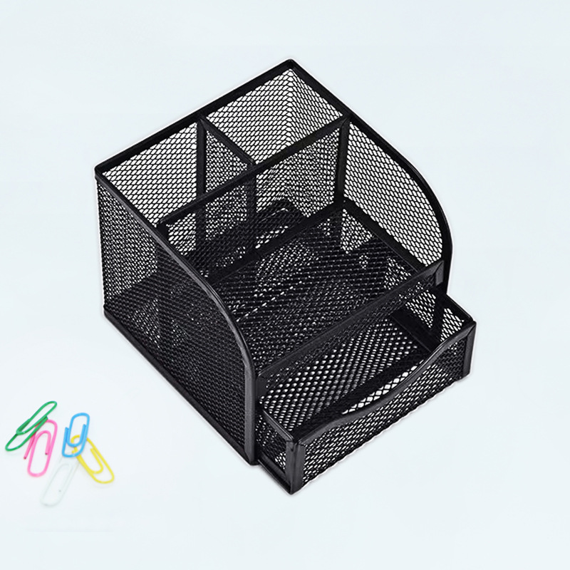 Caja de almacenamiento de escritorio de malla metálica de cuatro compartimentos, caja de almacenamiento de escritorio de lujo ligera de oficina multifuncional de tipo cajón para estudiantes de papelería