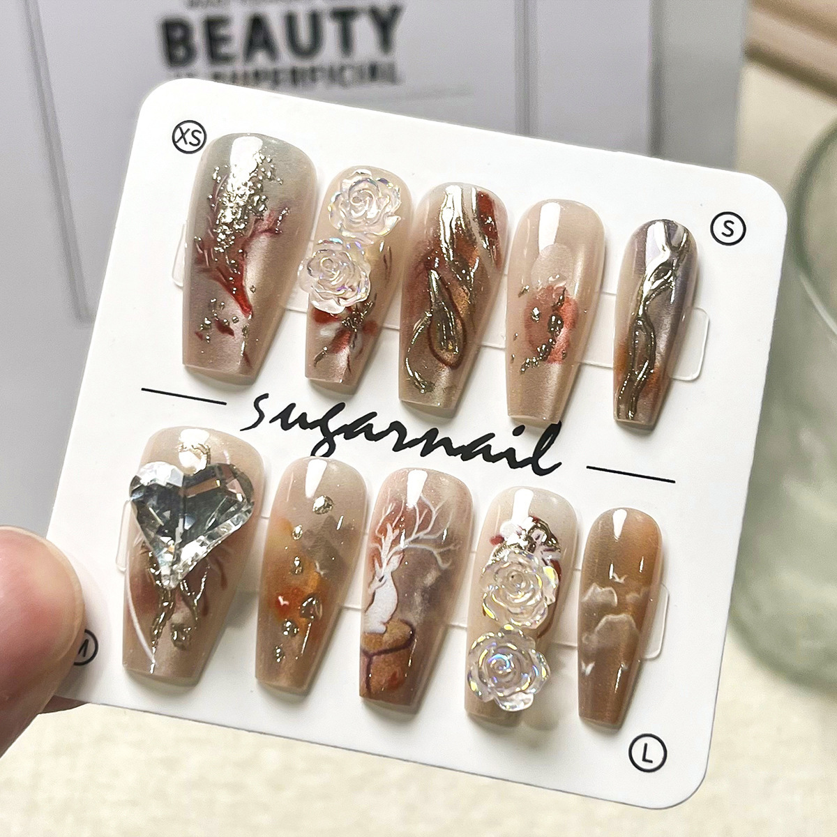 Manos de uso de uñas gradiente blush estereoscópio relieve manicure manicure falsa explosión pura lujo puro manicure