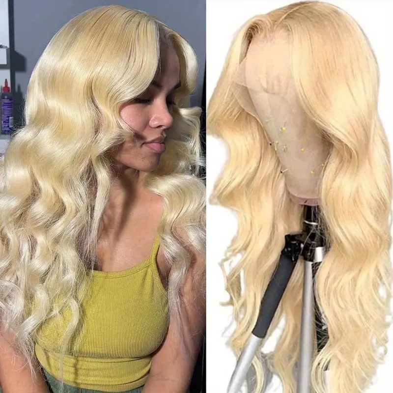 Damen-Spitzenperücke, hellgolden, mit großen Wellen, synthetische Haarverlängerung, Bestseller-Modell_voghion.com