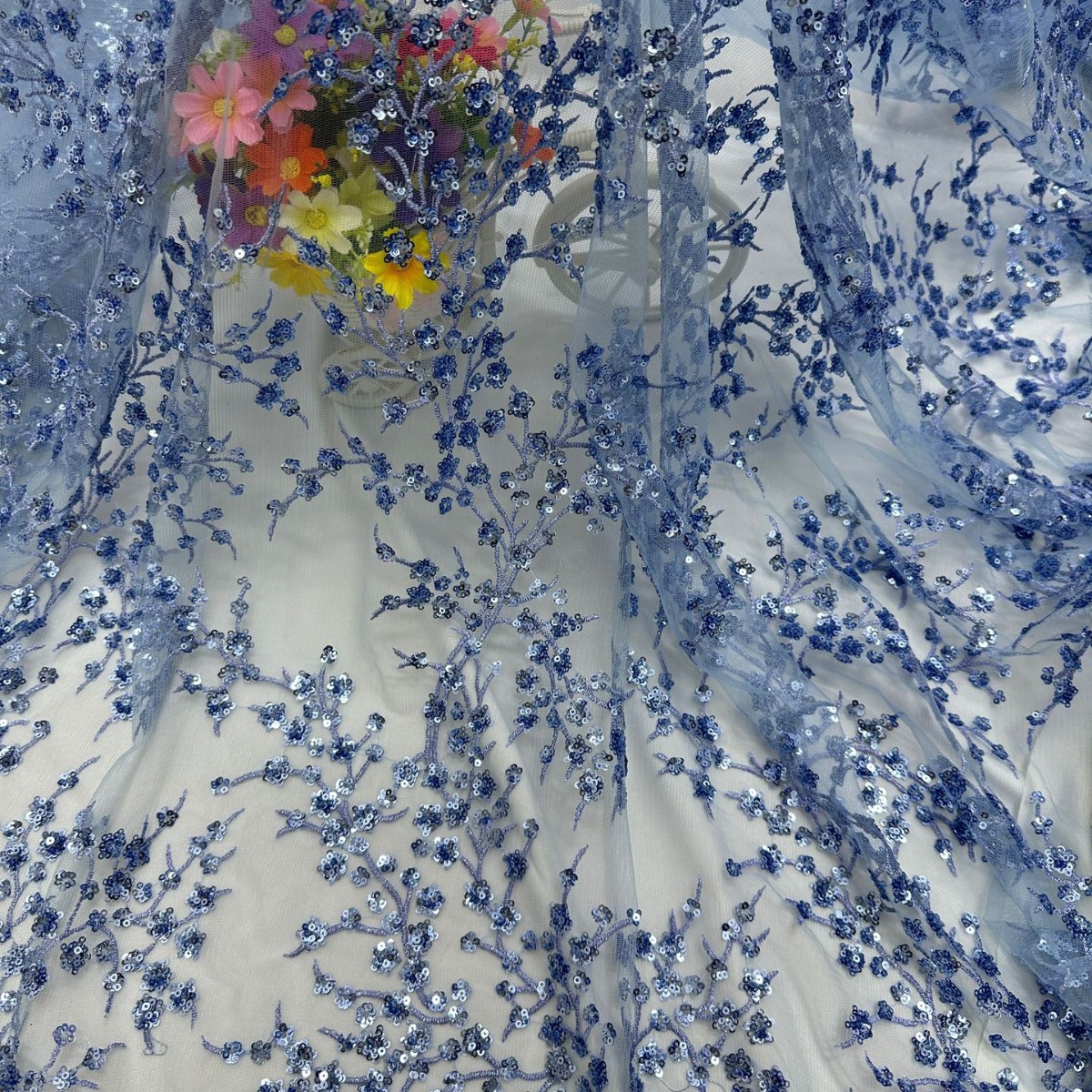 树枝礼服亮片爆款网纱珠片刺绣批发 网纱精品多色刺绣亮片