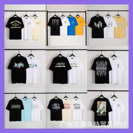 跨境外贸批发 AMRI 龙图案字母花卉印花休闲宽松短袖T恤男女夏季