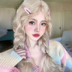 Cheng Ming Women's White Gold Sheep Wool Wavy Long Wavy Hairstyle Natural Simulation Hair Egg Bangs Lolita Full Headset