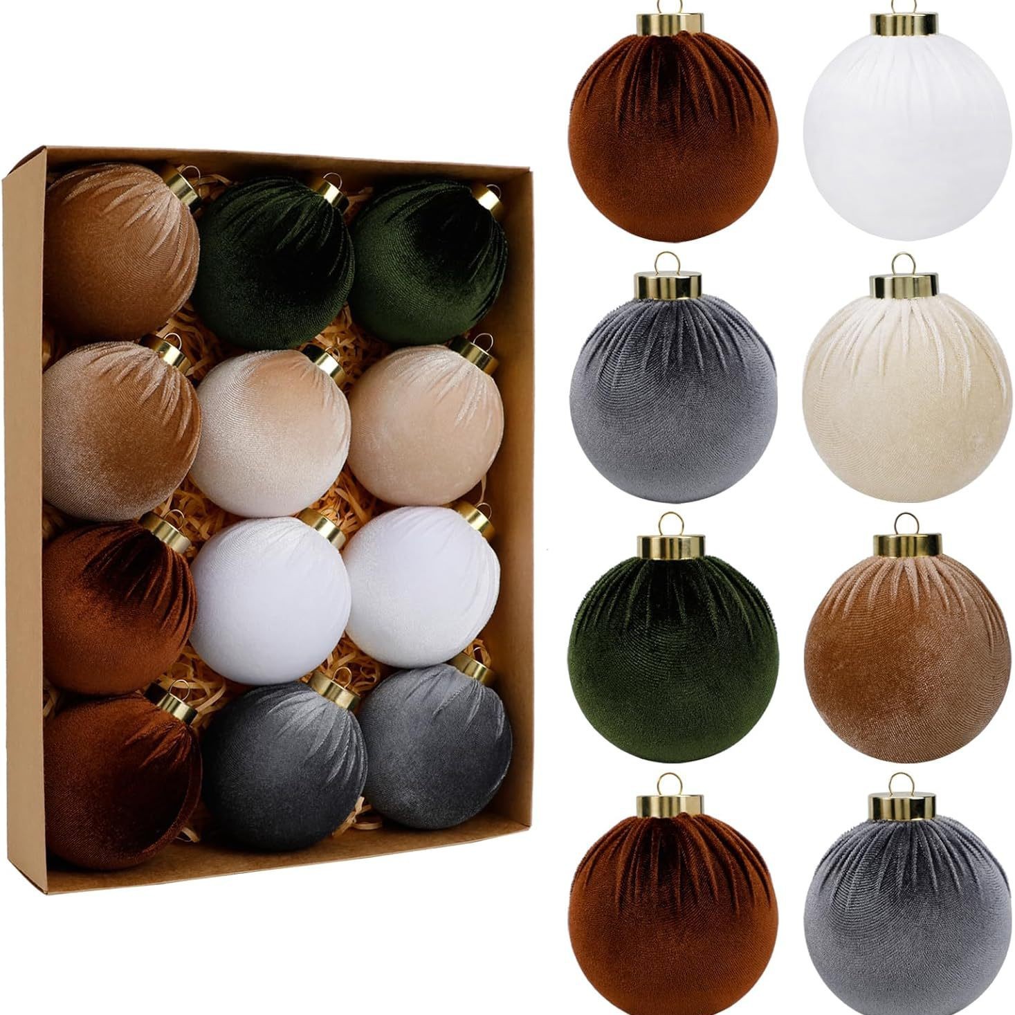 6cm Fabric-Covered Christmas Ornaments – 12-Piece Set Of Festive Holiday Decor (Soft Textured Baubles For Tree, Wreath & Tabletop Display)_voghion.com