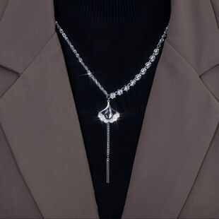 Light Luxury Niche Diamond-encrusted Long Necklace Personalized Trendy Unique Design Autumn and Winter Woolen Chain High-grade Sense Accessories Necklace Chain