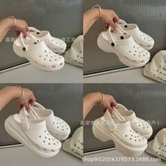 莆田純原夏クロス洞靴雲輪泡芙スリッパ男女モデルが高くなった厚い底半托ビーチ靴