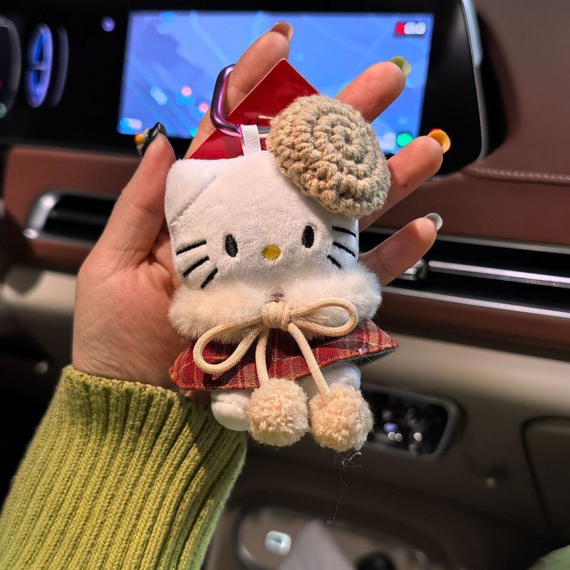 秋季新款格子礼帽kitty公仔钥匙扣星星挂件挂饰包包少女心可爱毛|undefined