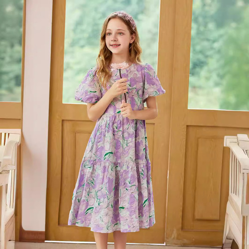 Summer Dress for Girls  New Trendy Summer Outfit Fashion Dress for Older Girls with Floral Patterns Children's Summer Princess Dress