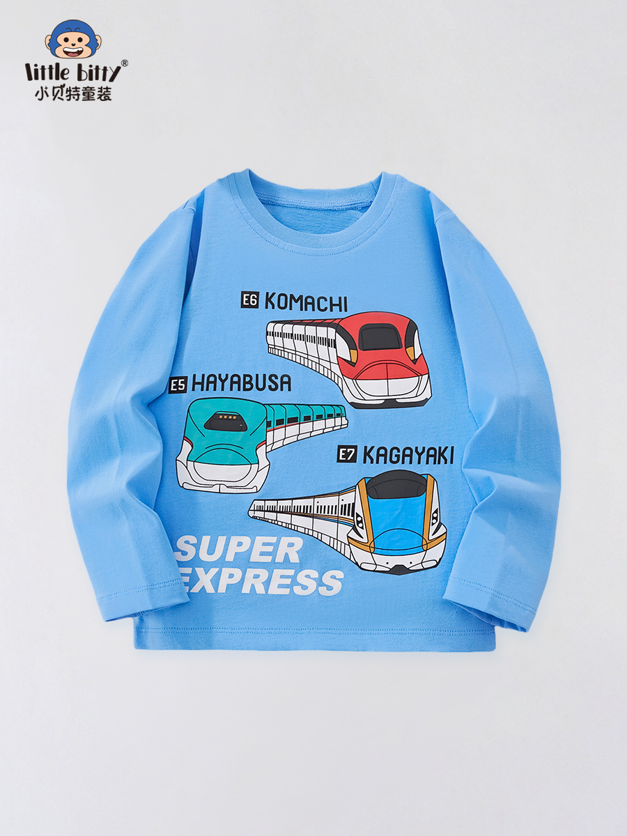 littlebitty European and American New Boys T-shirt Long Sleeve Train Cartoon Children's Crewneck Jacket Children's Fashion