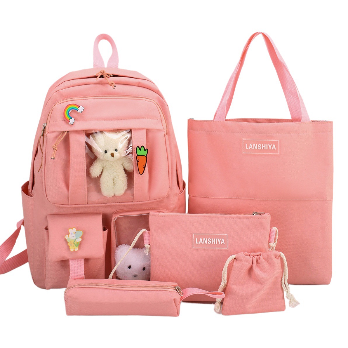 キャンバス小学生バッグ女性用2025新スタイル中学生・高校生大容量バックパックins学生バックパック