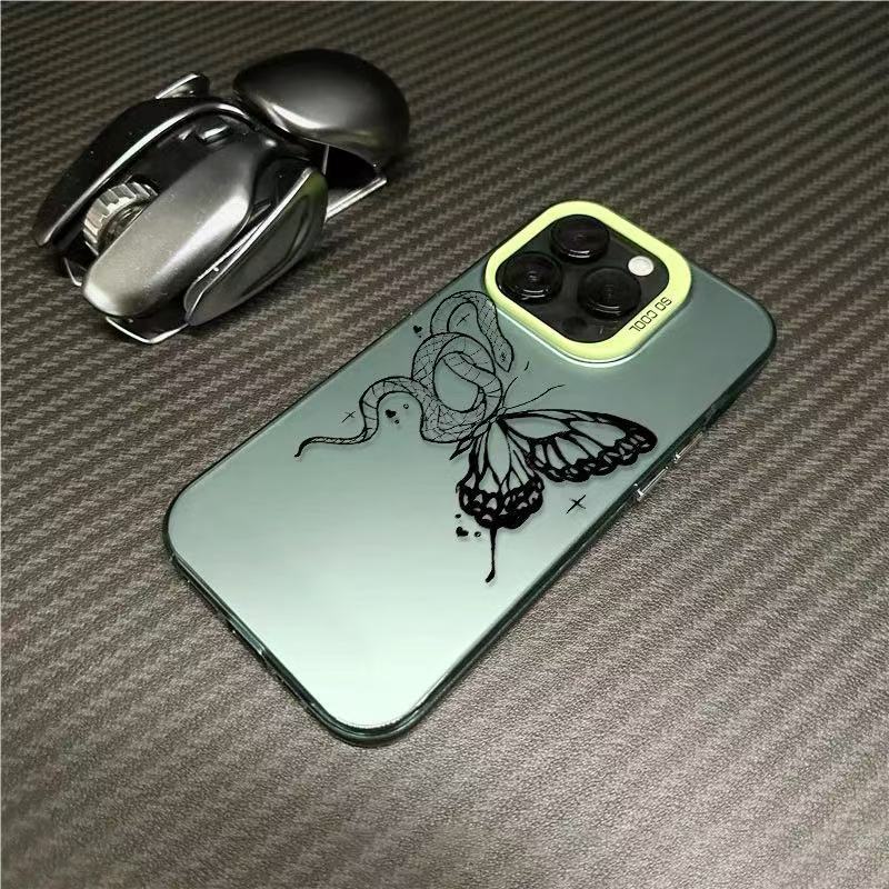 Botón de metal de mariposa y serpiente Apple 16 funda para teléfono iPhone15promax/14/13/12 creativo lindo