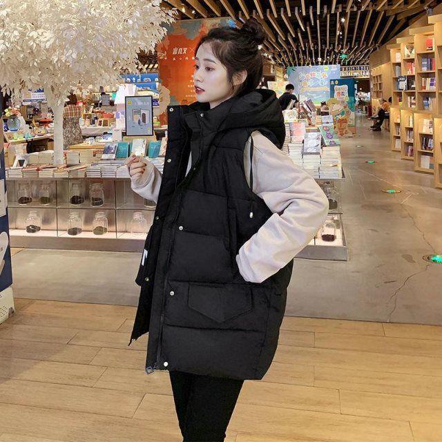 Chaleco de algodón para mujer otoño e invierno nuevo desgaste exterior de media longitud estudiante estilo coreano versátil Chaleco de moda desgaste exterior de moda image 5