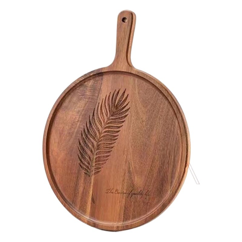 Mango redondo bandeja láser patrón de madera Placa de pizza de madera maciza creativo queso occidental queso pan filete placa