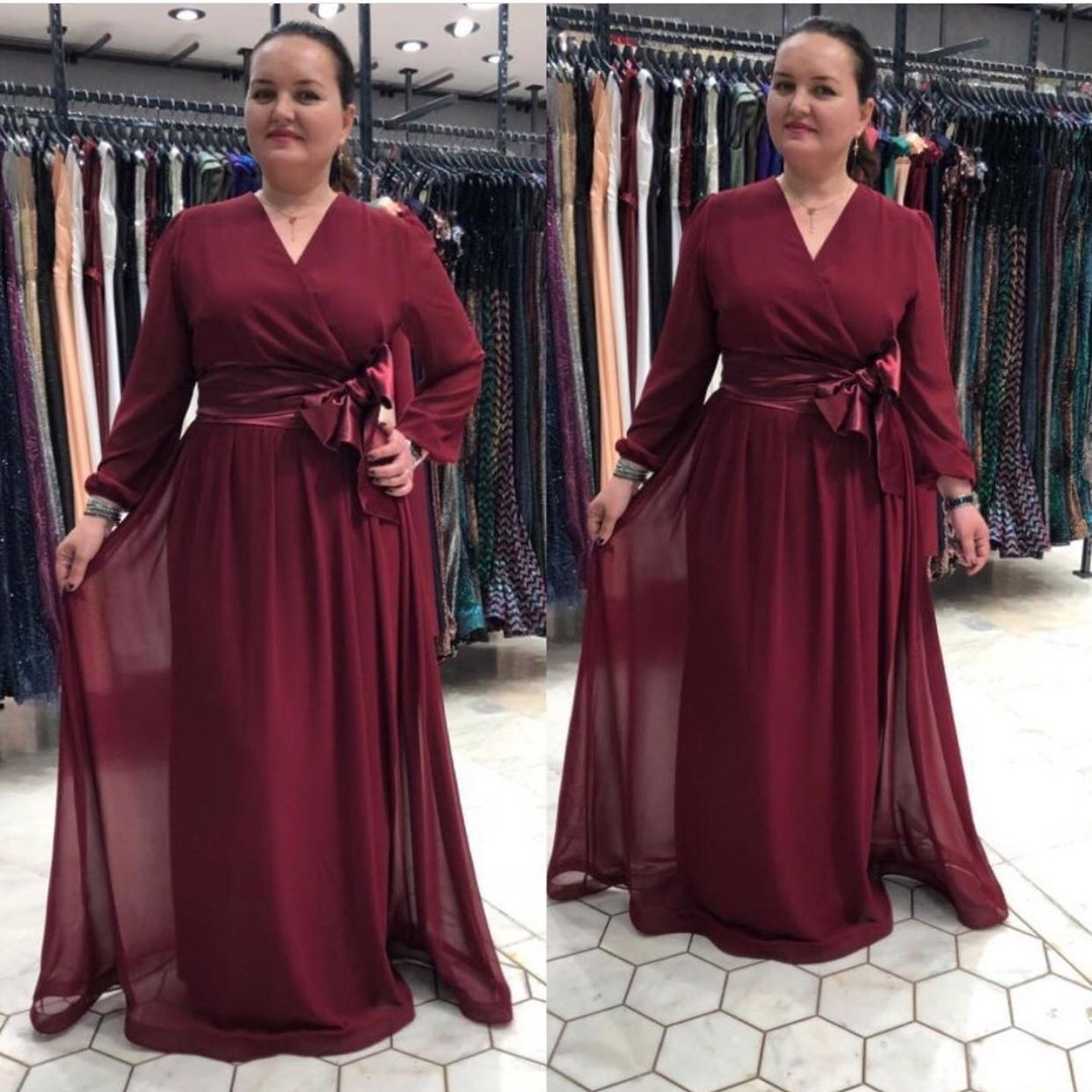 Cross-border Source African Plus Size Women's AliExpress ebay Chiffon Silk Waist Bow Evening Dress