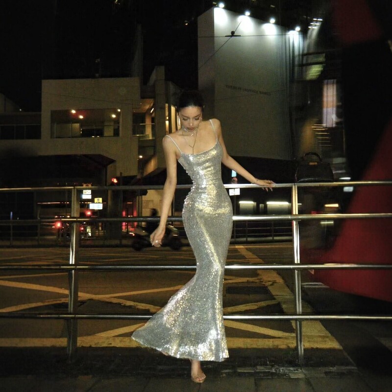 2026 New European and American Style Sequined Spaghetti Strap Slim Long Dress Celebrity Evening Gown Dress 2026 New European and American Style Sequined Spaghetti Strap Slim Long Dress Celebrity Evening Gown Dress