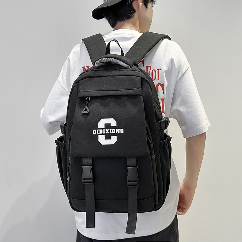 Mochila escolar para estudiantes universitarios masculinos, mochila de gran capacidad para estudiantes de secundaria y secundaria, mochila de pareja con solapa de marca de moda