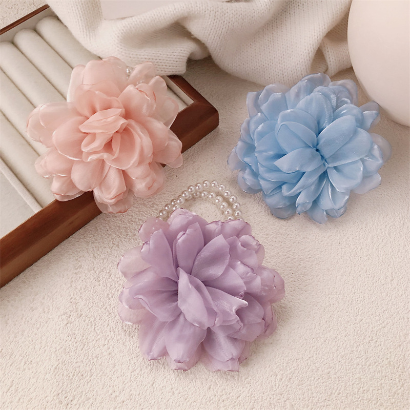 Hijo de malla forest temperamento hermosa flor anillo de cabello femenino temperamento simple cuerdas de cabello cinta de goma alta cola de caballo