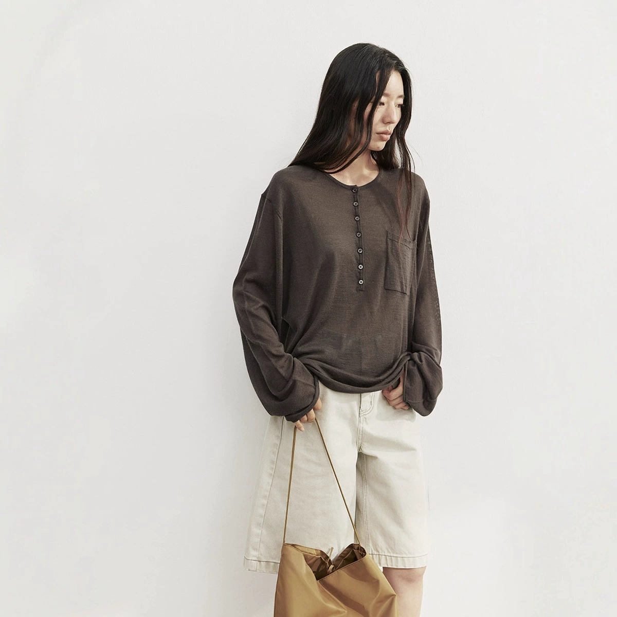 Love and Nancy Thirteen Lines 2025 Autumn Half-cardigan Solid Color Loose Lazy Feeling Pullover Wool Sweater Women 02654