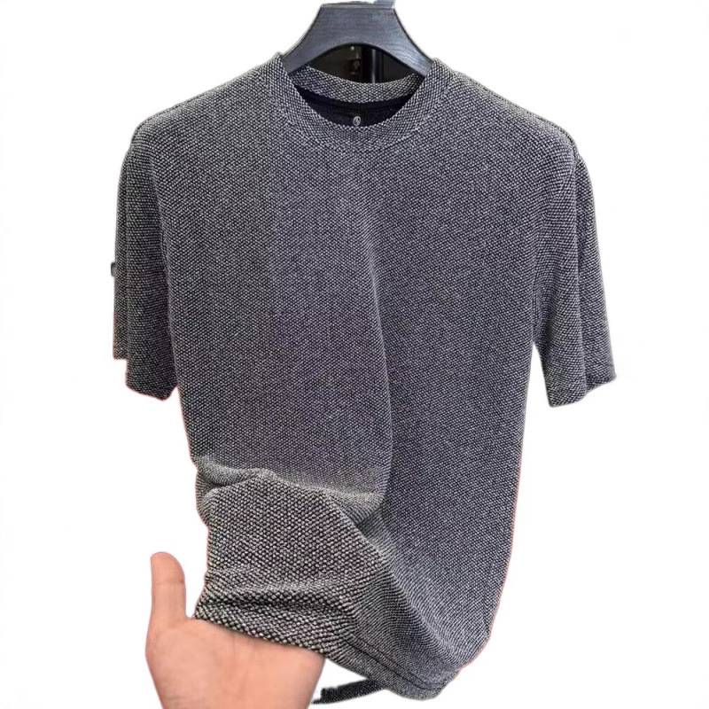 T-shirt texturé uni pour homme, manches courtes, coupe ample, épais, style américain tendance_voghion.com
