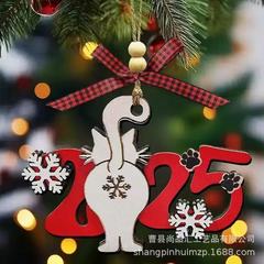 跨境木制圣诞树挂牌聚会派对木质猫咪装饰挂件圣诞节实木装饰牌