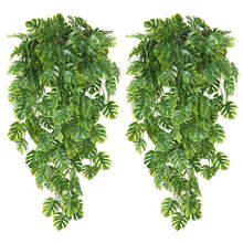 跨境仿真藤条5叉69目龟背叶藤曼壁挂吊篮悬挂墙面装饰塑料花批发