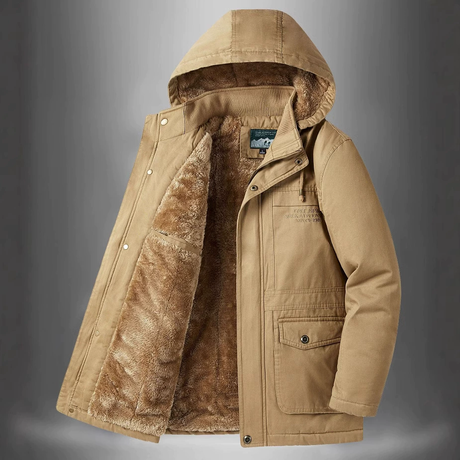 Бархатная утолщенная куртка мужская зимняя свободная повседневная куртка большого размера в стиле ретро для среднего и пожилого возраста морозостойкая хлопковая верхняя одежда средней длины