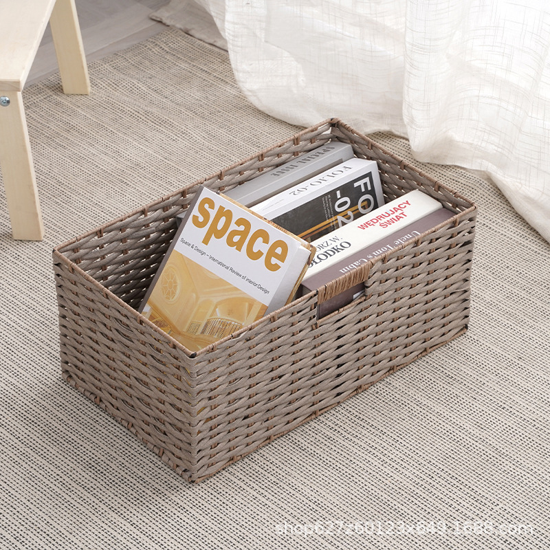Cesta de almacenamiento de escritorio de oficina Cesta de almacenamiento tejida de ratán de imitación Libros y revistas Cesta de almacenamiento de acabado de escritorio Suministro
