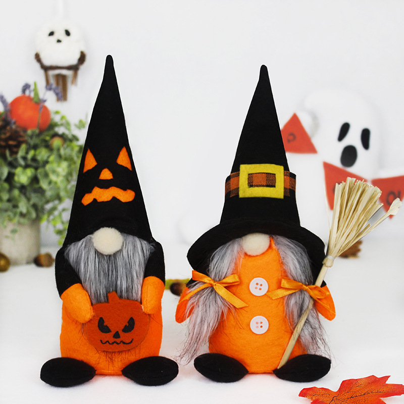 Transfronterizo nuevos suministros de decoración de halloween con calabaza muñeca sin rostro escoba muñeca enana adornos de decoración de fiesta