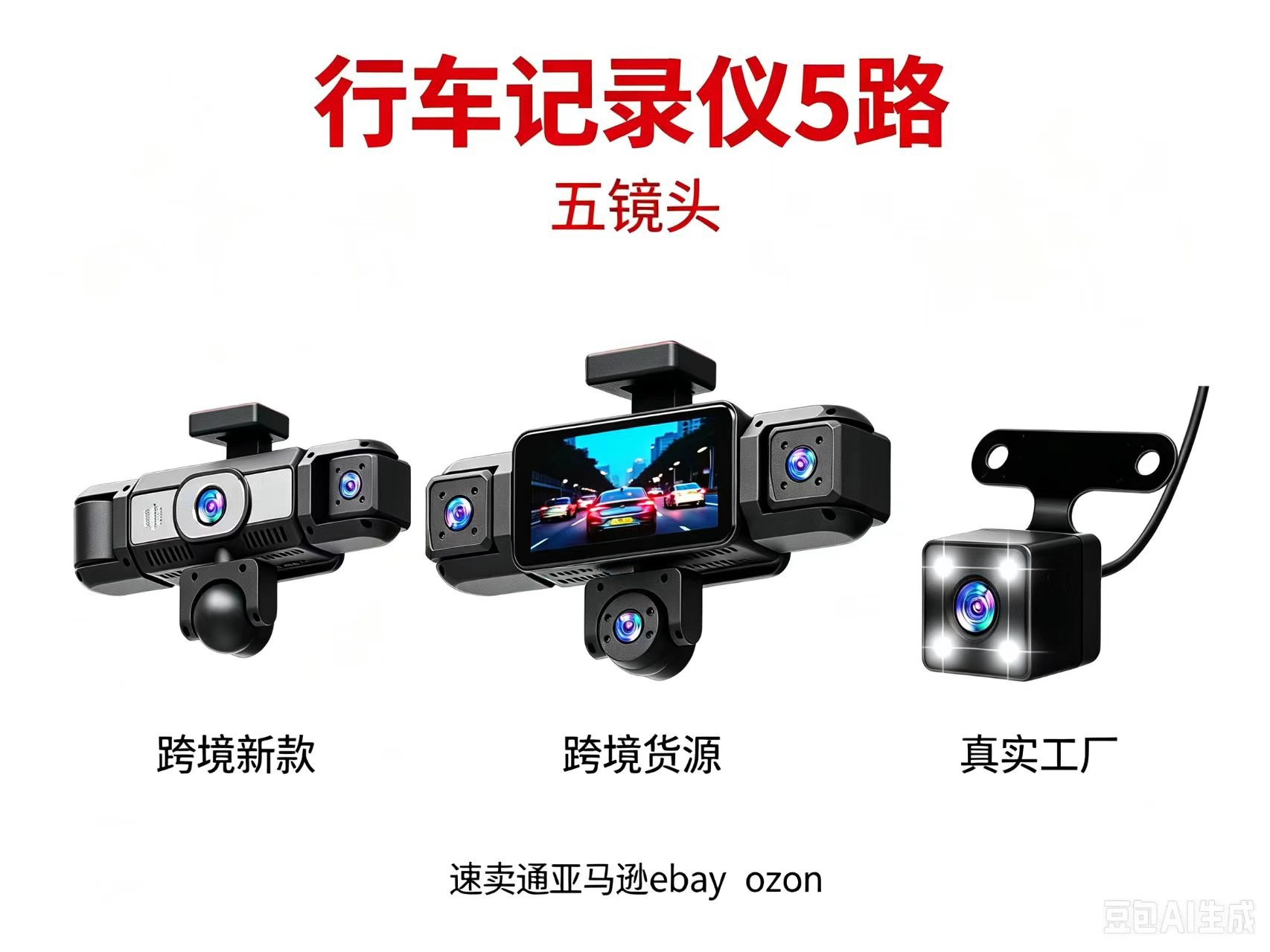 W19-5 lens dash cam, 3.16-inch 1080P HD night vision, five-channel recording, factory-installed camera, 360-degree panoramic view