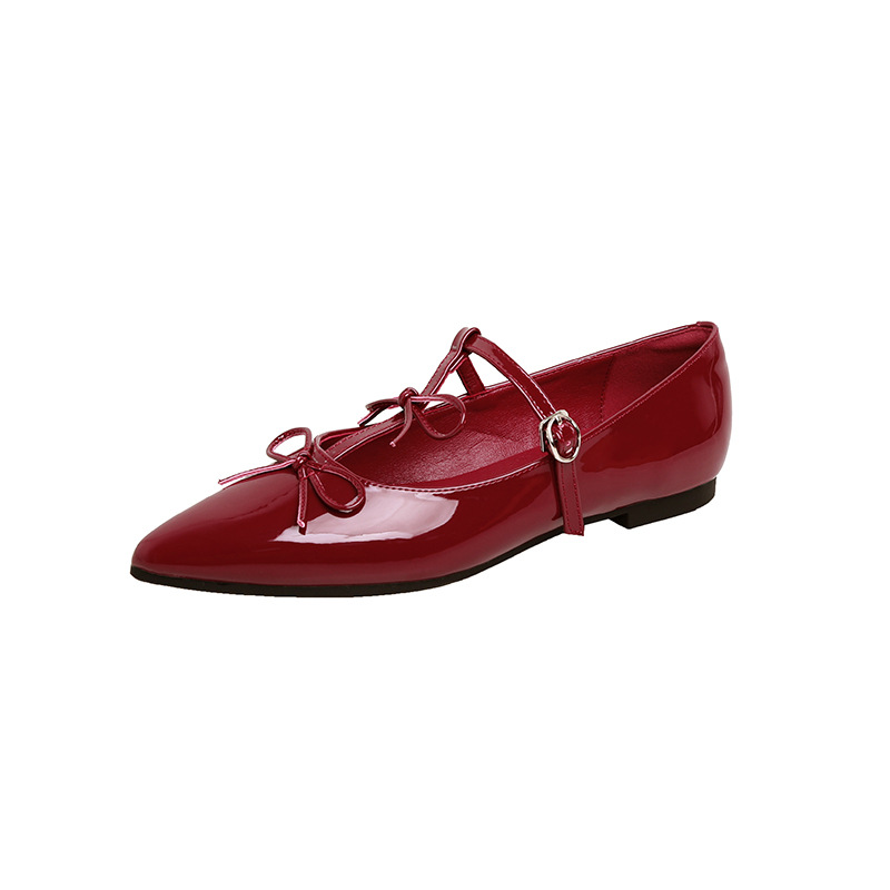 Zapatos Mary Jane planos de punta fina con doble lazo para mujer, ideales para fiestas, al mismo estilo para una noche elegante.